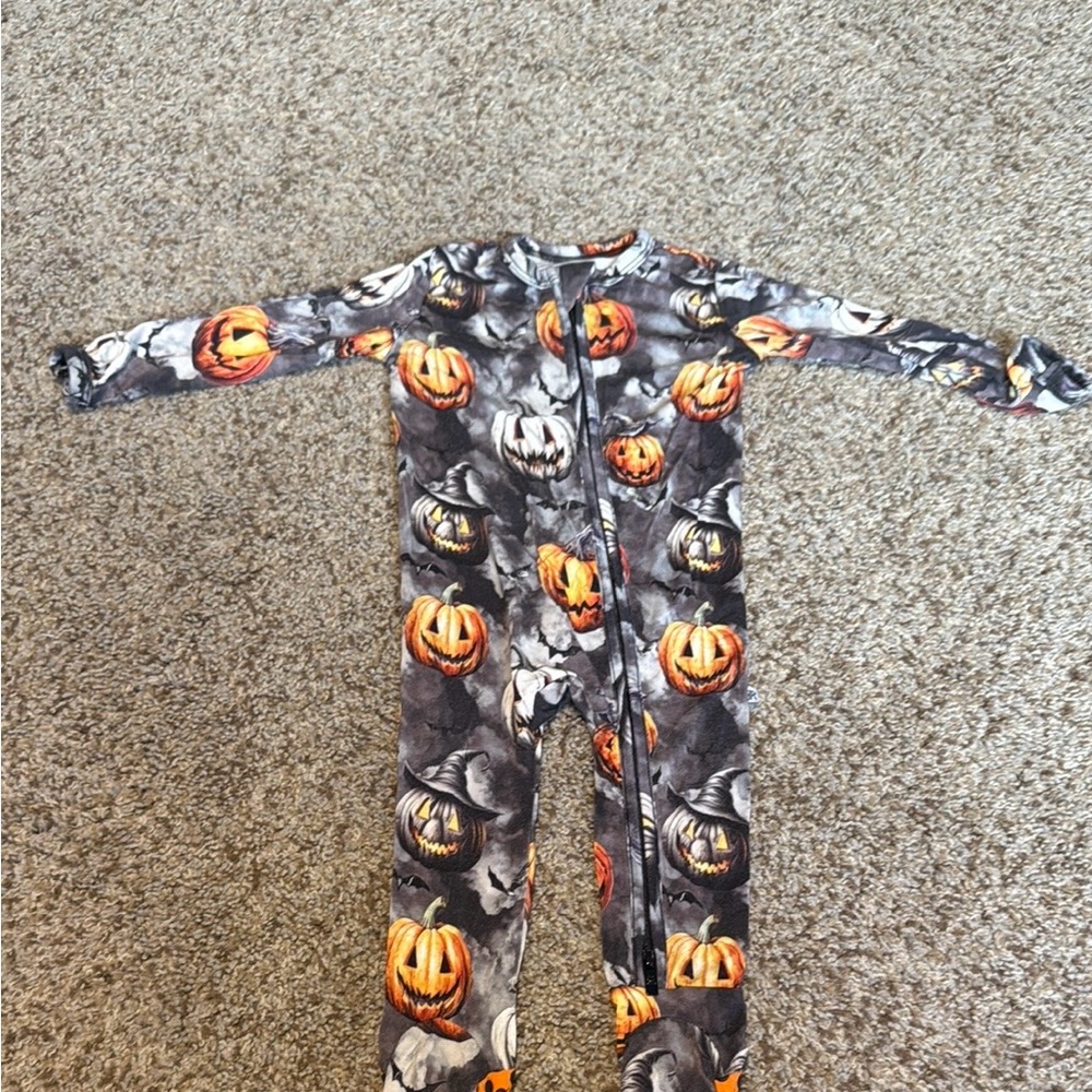 Halloween Bums & Roses Pumpkin Kids One Piece footie bamboo pajama
